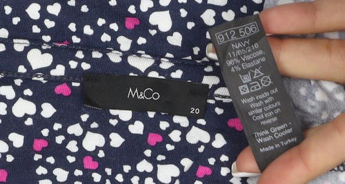 M&Co Womens Navy Heart Print Button-Up Long Sleeve Tunic Top Size 20