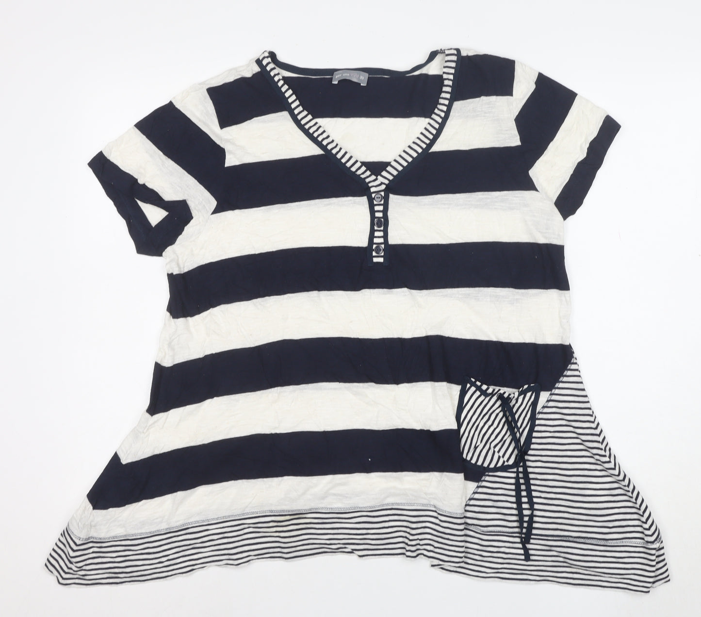 Per Una Women Blue Striped Short Sleeve Tunic T-Shirt Size 20