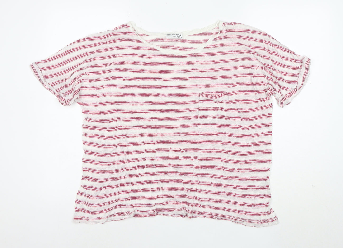 Marks and Spencer Women’s Pink Striped Linen T-Shirt Size 18