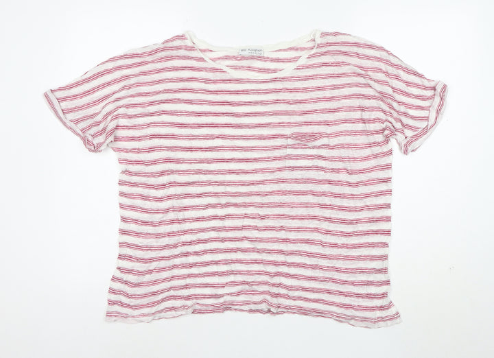 Marks and Spencer Women’s Pink Striped Linen T-Shirt Size 18