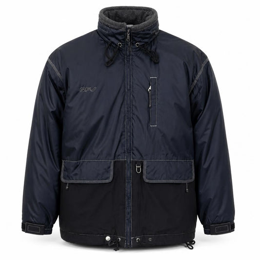 Front view of Rodeo Men's Blue 2XL Hooded Parka Jacket Full Zip Windproof