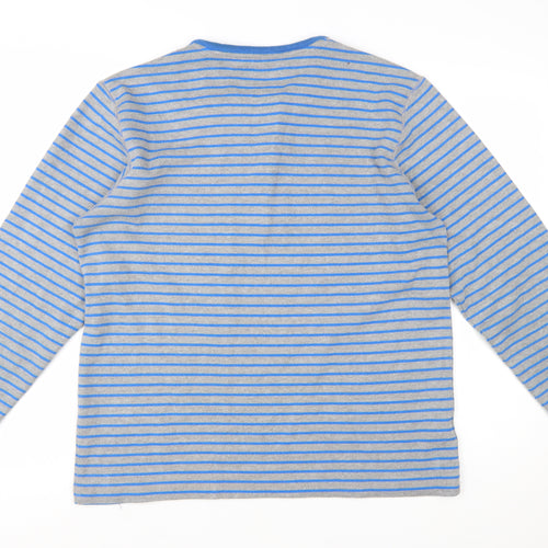 Easy Men Grey Blue Striped Henley Sweatshirt XL Long Sleeve