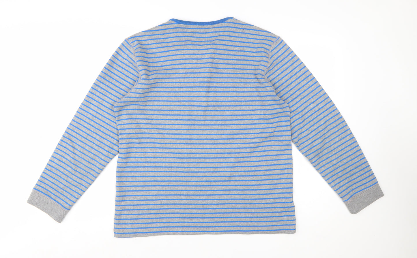 Easy Men Grey Blue Striped Henley Sweatshirt XL Long Sleeve