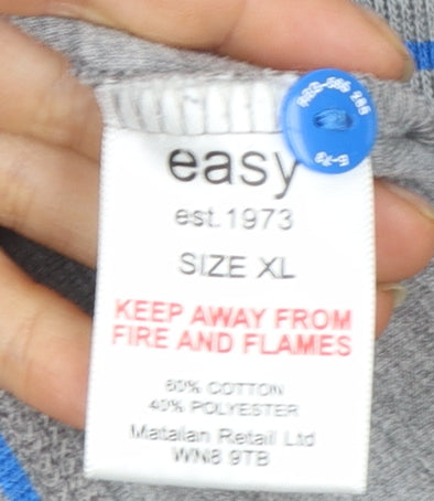 Easy Men Grey Blue Striped Henley Sweatshirt XL Long Sleeve