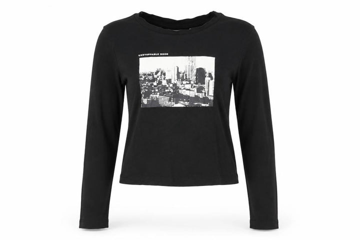 Pull&Bear Women's Black Cropped Long Sleeve Cotton T-Shirt Size S