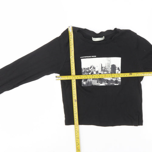 Pull&Bear Women's Black Cropped Long Sleeve Cotton T-Shirt Size S
