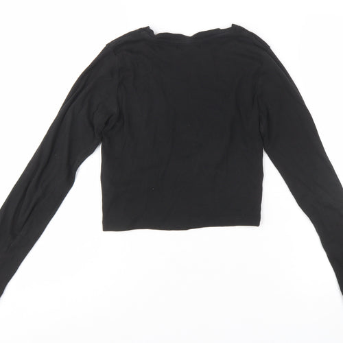 Pull&Bear Women's Black Cropped Long Sleeve Cotton T-Shirt Size S