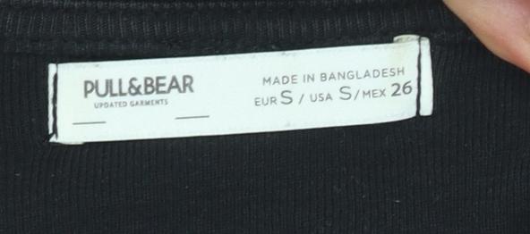 Pull&Bear Women's Black Cropped Long Sleeve Cotton T-Shirt Size S