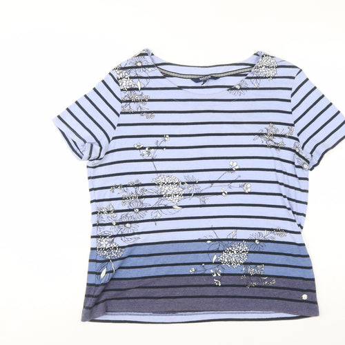 Maine New England Women's Blue Striped Floral Cotton T-Shirt Size 18