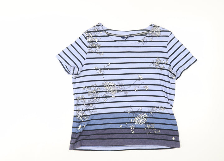 Maine New England Women's Blue Striped Floral Cotton T-Shirt Size 18