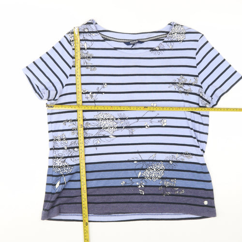 Maine New England Women's Blue Striped Floral Cotton T-Shirt Size 18