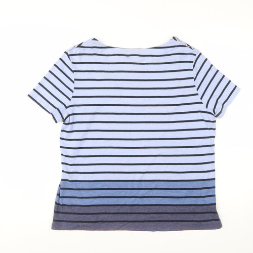 Maine New England Women's Blue Striped Floral Cotton T-Shirt Size 18