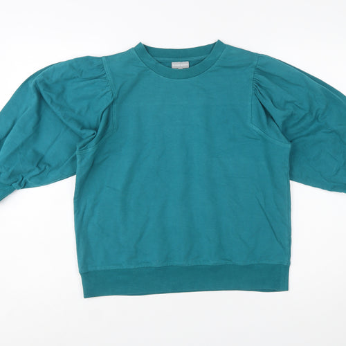 Oliver Bonas Women Teal Puff Sleeve Cotton Sweatshirt UK 12