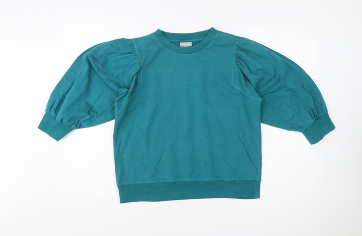 Oliver Bonas Women Teal Puff Sleeve Cotton Sweatshirt UK 12