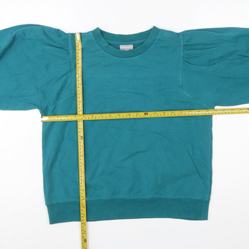 Oliver Bonas Women Teal Puff Sleeve Cotton Sweatshirt UK 12