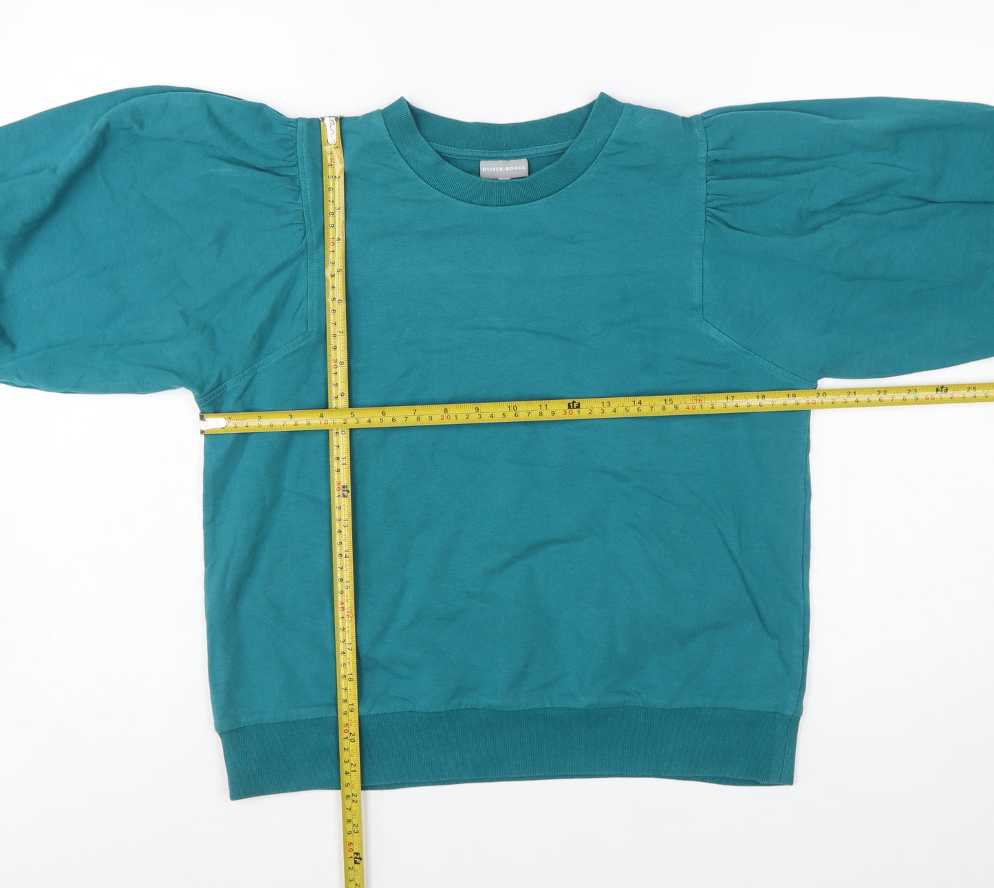 Oliver Bonas Women Teal Puff Sleeve Cotton Sweatshirt UK 12