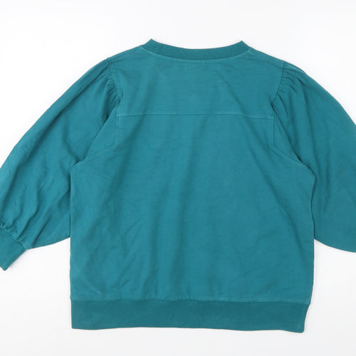 Oliver Bonas Women Teal Puff Sleeve Cotton Sweatshirt UK 12