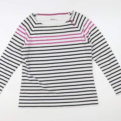 Dash Womens Multicoloured Striped Boat Neck Long Sleeve Cotton T-Shirt Size 12