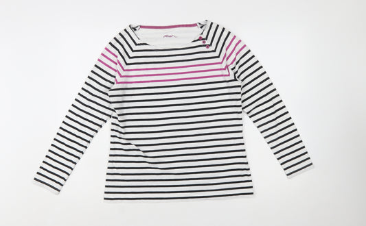 Dash Womens Multicoloured Striped Boat Neck Long Sleeve Cotton T-Shirt Size 12