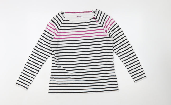 Dash Womens Multicoloured Striped Boat Neck Long Sleeve Cotton T-Shirt Size 12