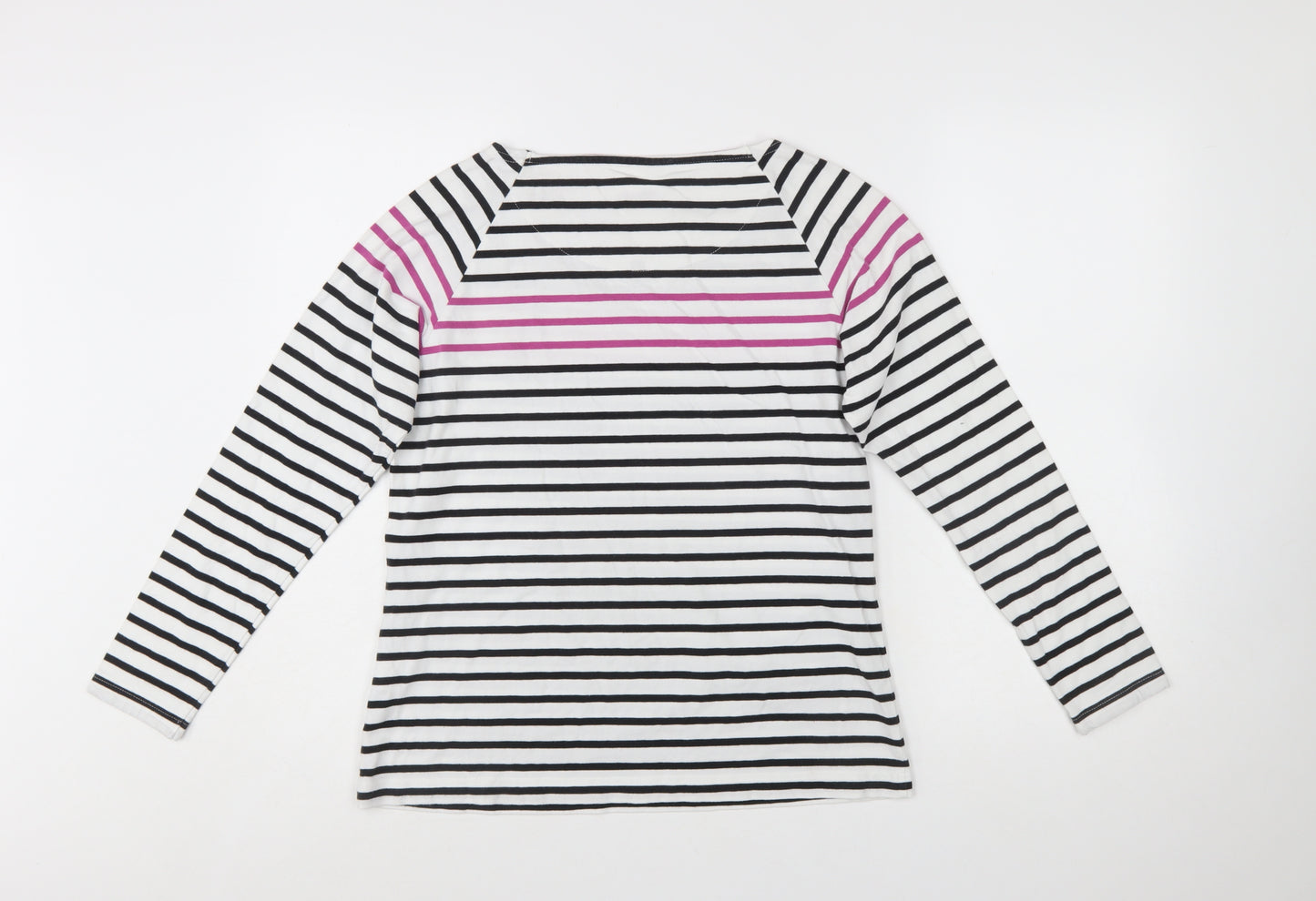 Dash Womens Multicoloured Striped Boat Neck Long Sleeve Cotton T-Shirt Size 12