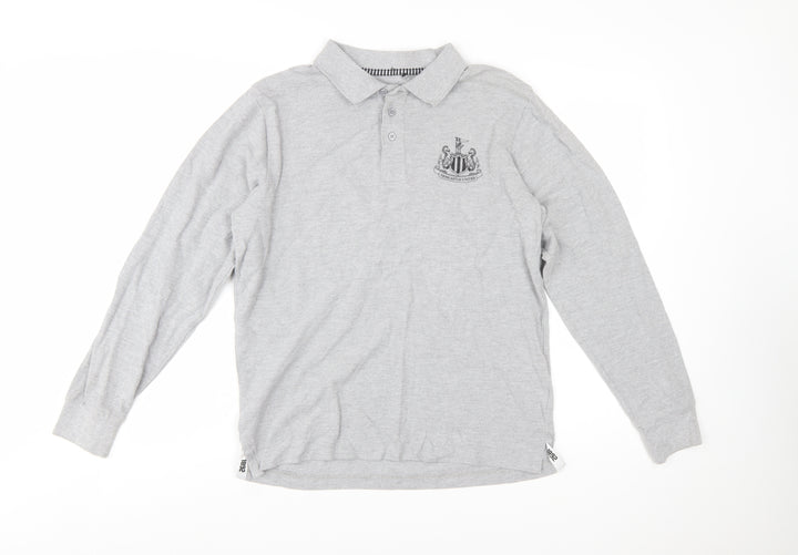Newcastle United Grey Long Sleeve Polo Shirt Men's Small