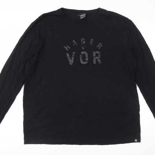 Hager Vor Men's Black 2XL Long Sleeve Graphic Cotton T-Shirt