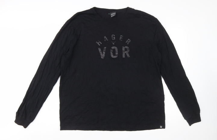 Hager Vor Men's Black 2XL Long Sleeve Graphic Cotton T-Shirt