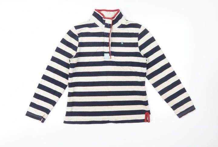 Joules Women’s Navy Stripe Henley Sweatshirt Size 12 Cotton