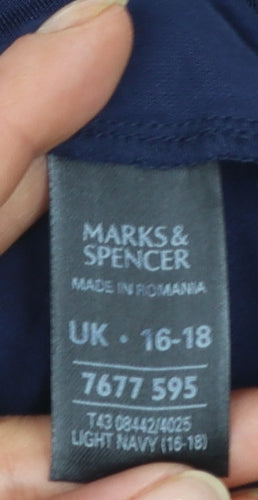 Marks and Spencer Womens Blue Wrap Tie Long Sleeve Blouse Size 16 Plus