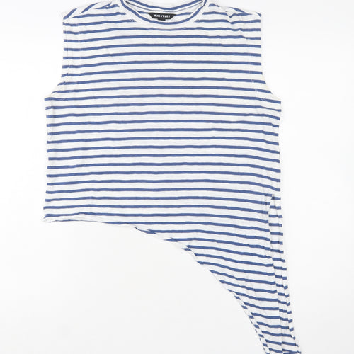 Whistles Women's Blue Striped Asymmetric Sleeveless Cotton Tank Top Size S