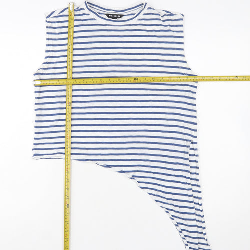 Whistles Women's Blue Striped Asymmetric Sleeveless Cotton Tank Top Size S
