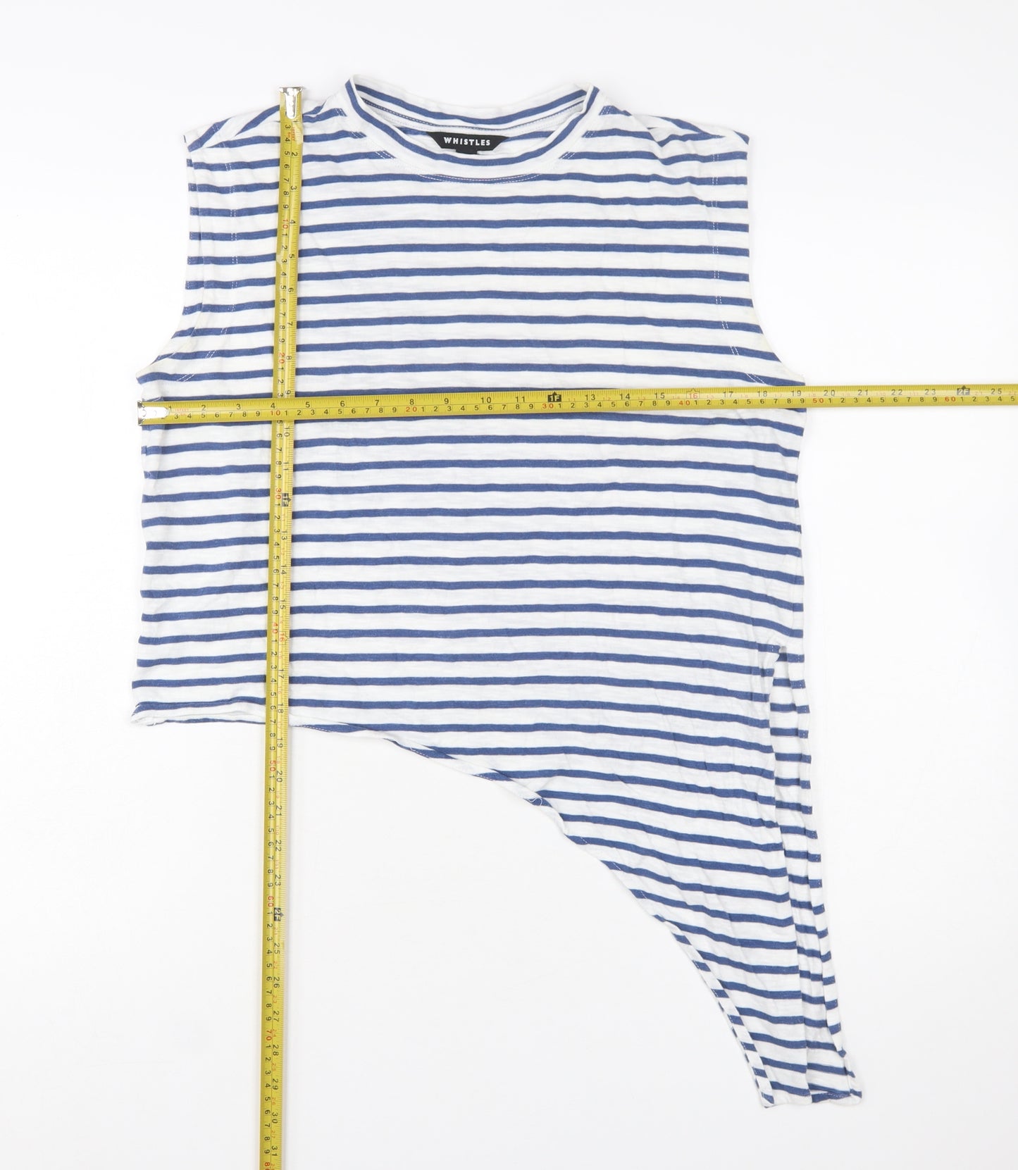 Whistles Women's Blue Striped Asymmetric Sleeveless Cotton Tank Top Size S