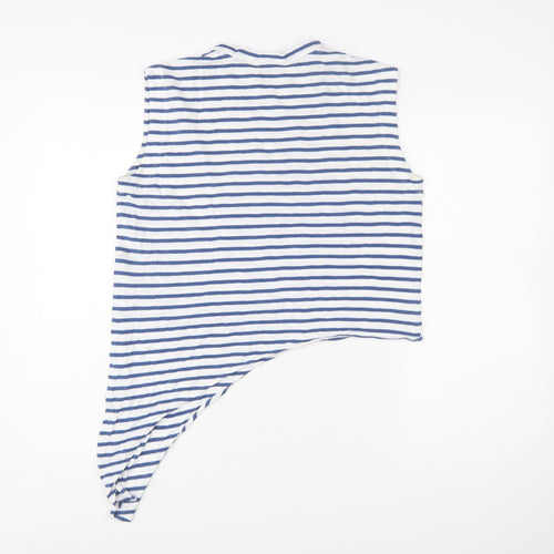 Whistles Women's Blue Striped Asymmetric Sleeveless Cotton Tank Top Size S