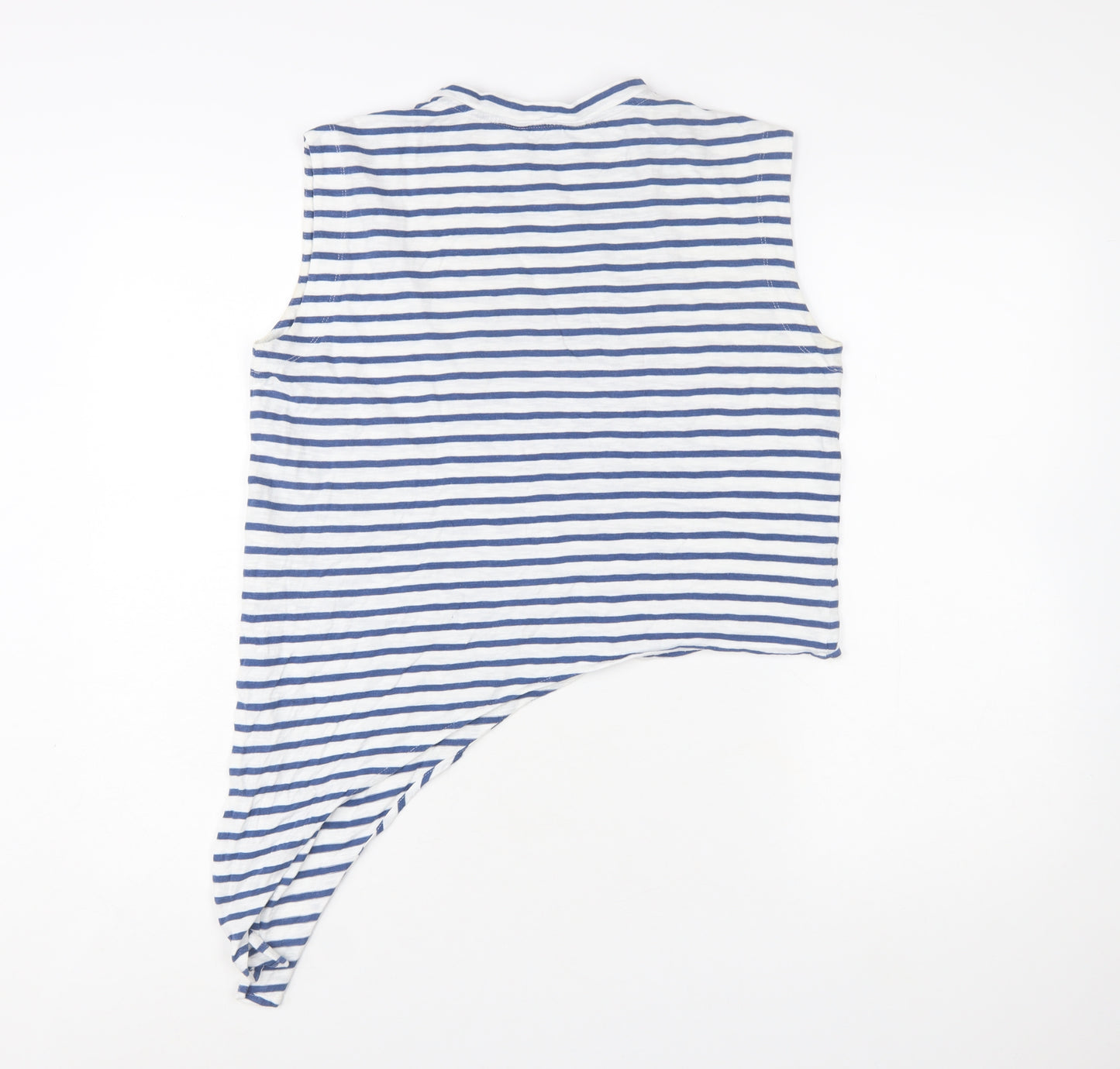 Whistles Women's Blue Striped Asymmetric Sleeveless Cotton Tank Top Size S