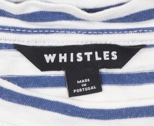 Whistles Women's Blue Striped Asymmetric Sleeveless Cotton Tank Top Size S
