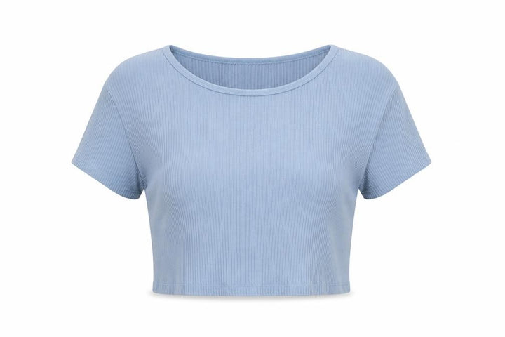 Uniqlo Women Blue Ribbed Cropped T-Shirt Size L