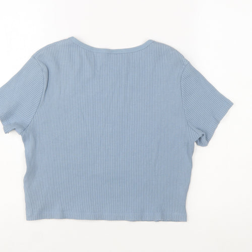 Uniqlo Women Blue Ribbed Cropped T-Shirt Size L