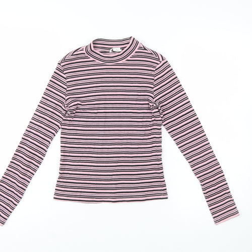 Monki Women’s Pink Striped Long Sleeve Mock Neck Jersey Top Size S