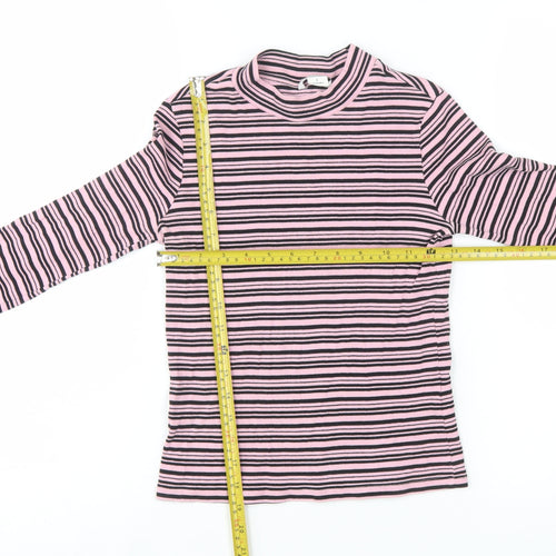 Monki Women’s Pink Striped Long Sleeve Mock Neck Jersey Top Size S