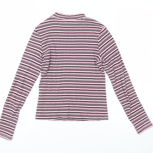 Monki Women’s Pink Striped Long Sleeve Mock Neck Jersey Top Size S