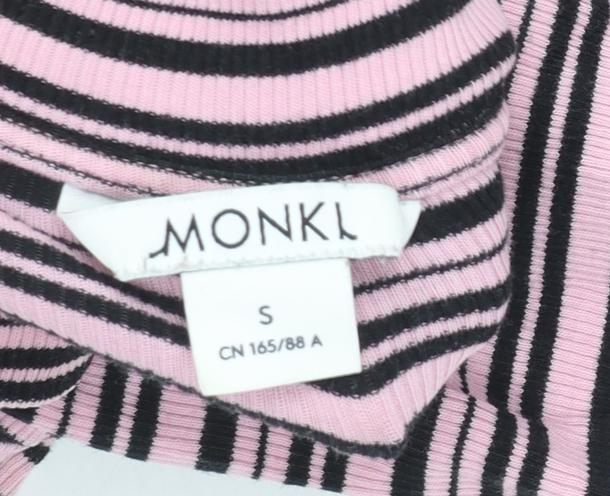 Monki Women’s Pink Striped Long Sleeve Mock Neck Jersey Top Size S