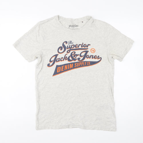 Jack & Jones Men's Grey Graphic Print T-Shirt Size S