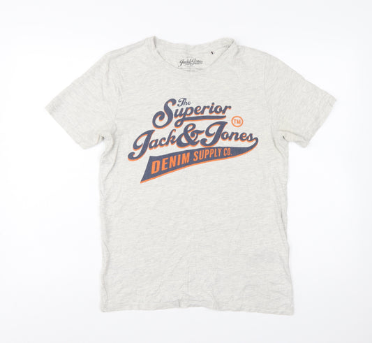 Jack & Jones Men's Grey Graphic Print T-Shirt Size S