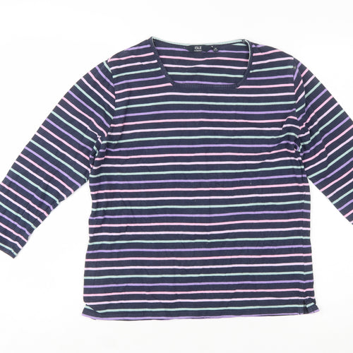 Isle Essentials Womens Multicoloured Striped Cotton 3/4 Sleeve Top Size 14