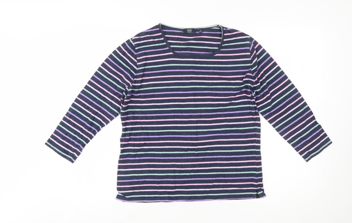 Isle Essentials Womens Multicoloured Striped Cotton 3/4 Sleeve Top Size 14