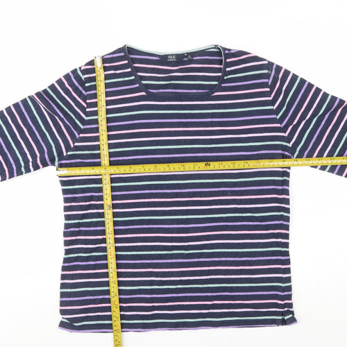 Isle Essentials Womens Multicoloured Striped Cotton 3/4 Sleeve Top Size 14
