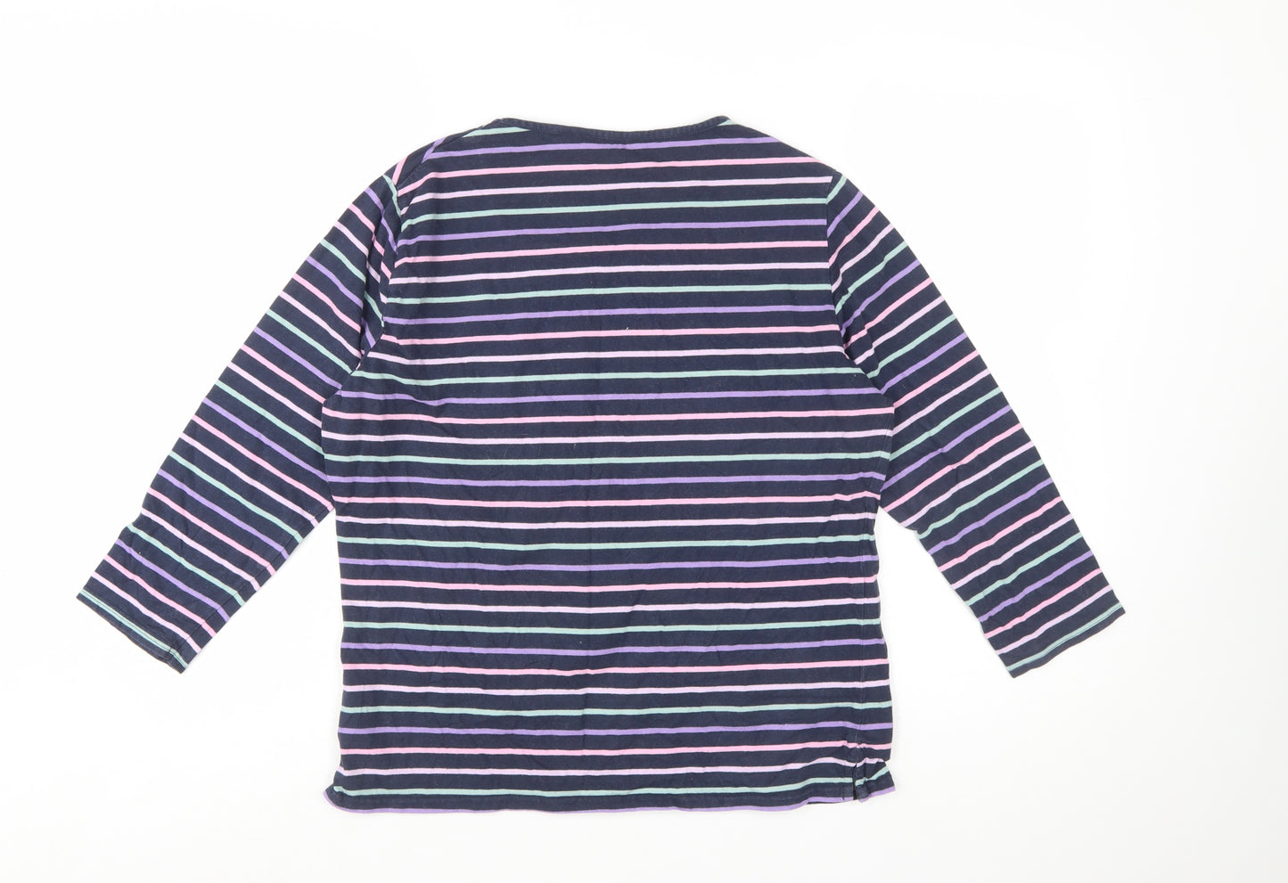 Isle Essentials Womens Multicoloured Striped Cotton 3/4 Sleeve Top Size 14
