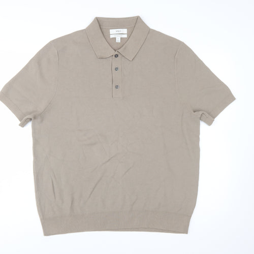 Marks and Spencer Men's Beige Cotton Rich Polo Shirt XL