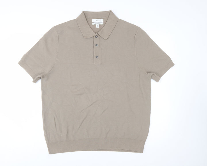 Marks and Spencer Men's Beige Cotton Rich Polo Shirt XL